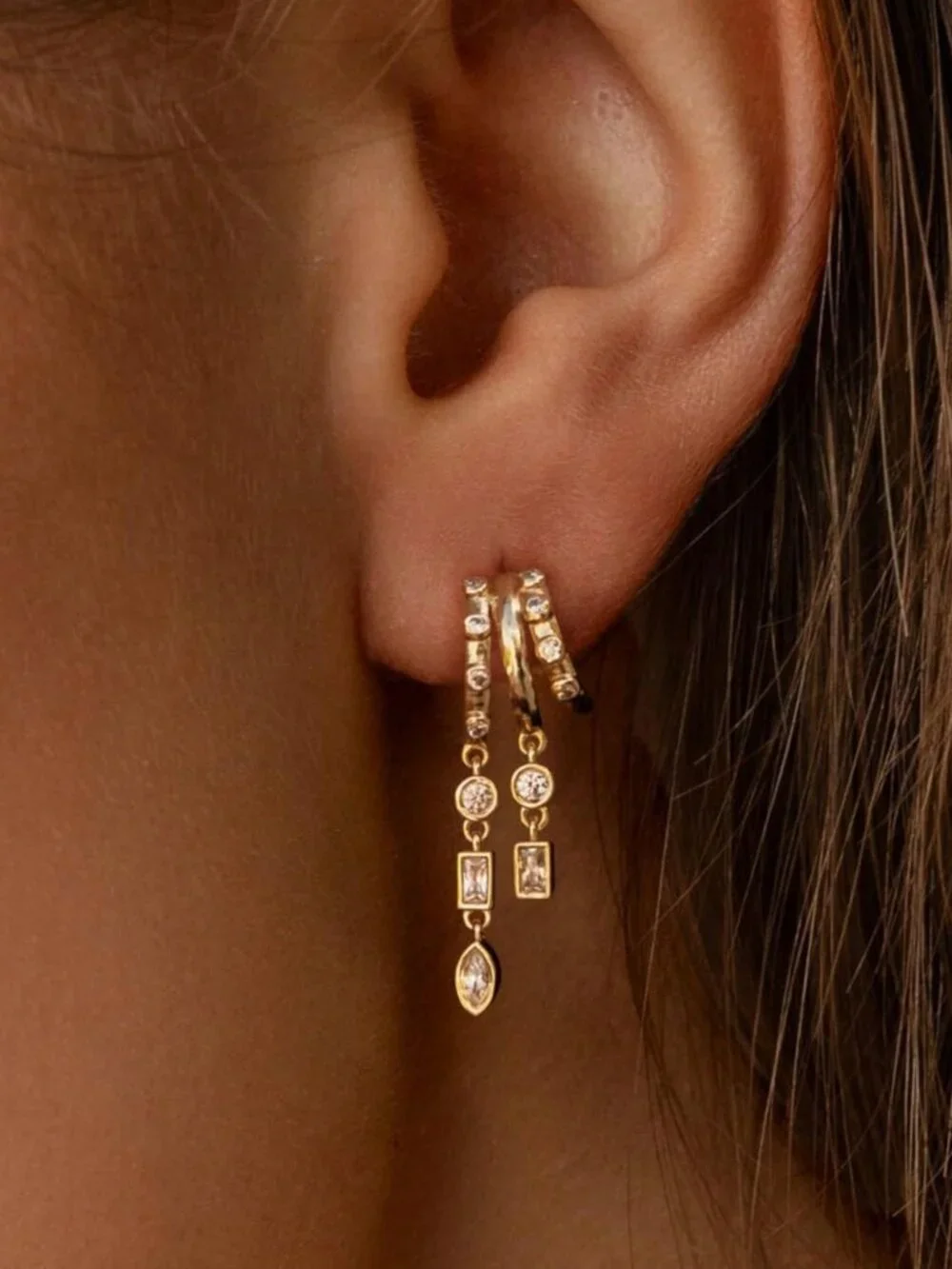 Gold Women's Circular drop dangly hoop earrings